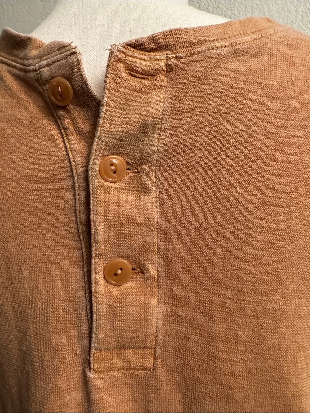 Crew Re-Imagined Hemp Organic Cotton Blend Henley Tee Orange Men's M